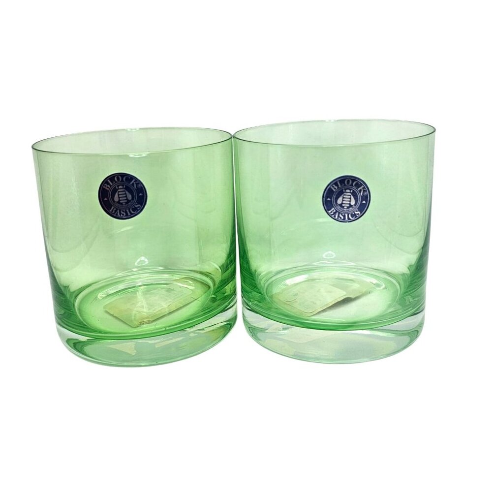 Block Emerald Double Old Fashioned Glasses Set Of 2 Discontinued Blown Glass NEW